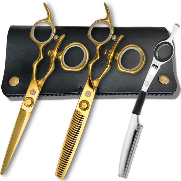 6 Inch Yellow Gold Swivel Hair Shears Set
