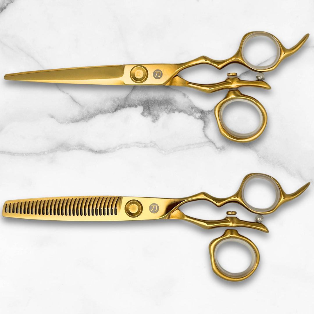 6 Inch Yellow Gold Swivel Hair Shears Set