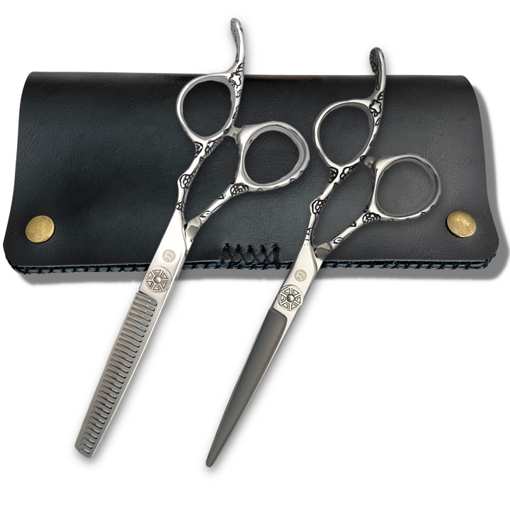 6" Engraved Flower Hair Shears Set from Saki Shears