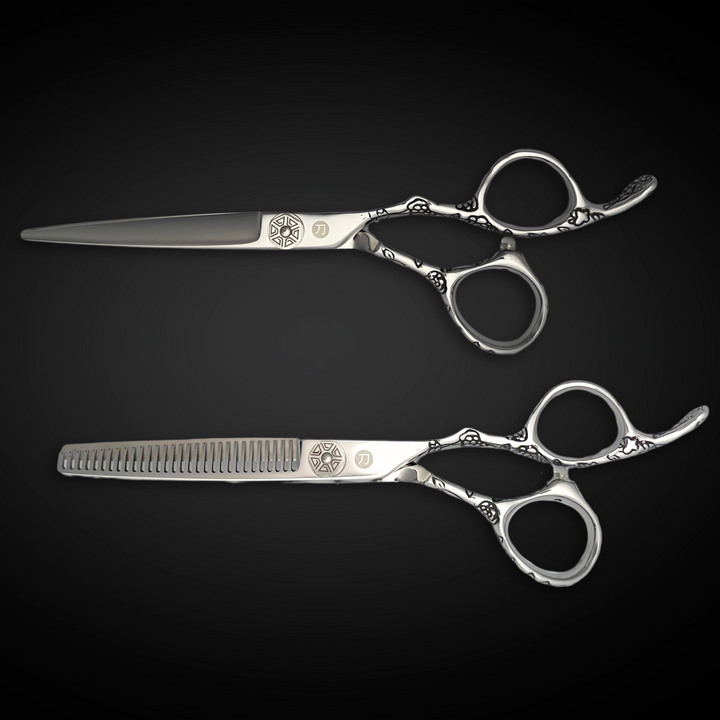 6" Engraved Flower Hair Shears Set from Saki Shears