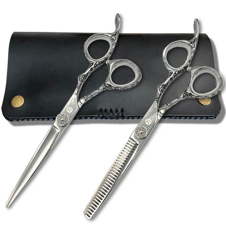 6" Engraved Flower Hair Shears Set from Saki Shears