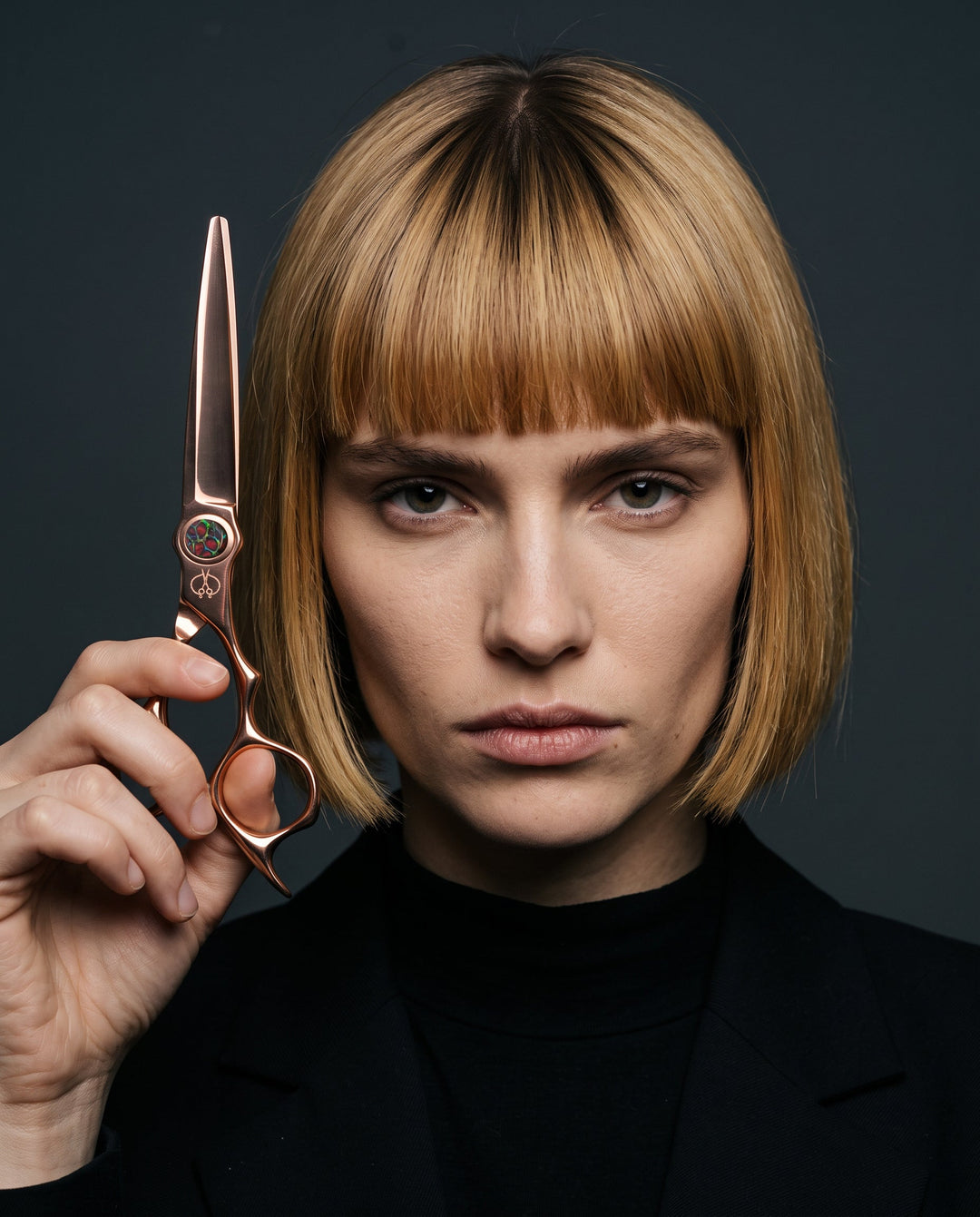 6 Inch Rose Gold Hair Cutting Scissors with Gem