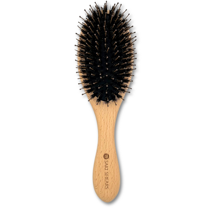 Boar Hair and Nylon Bristle Paddle Brush With Natural Wood Handle