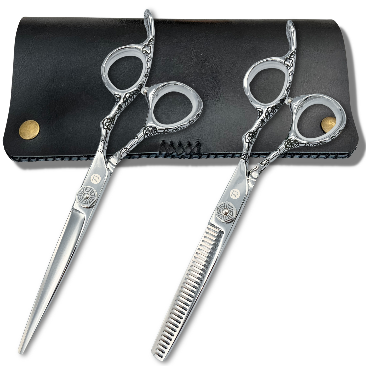 6" Engraved Flower Hair Shears Set from Saki Shears