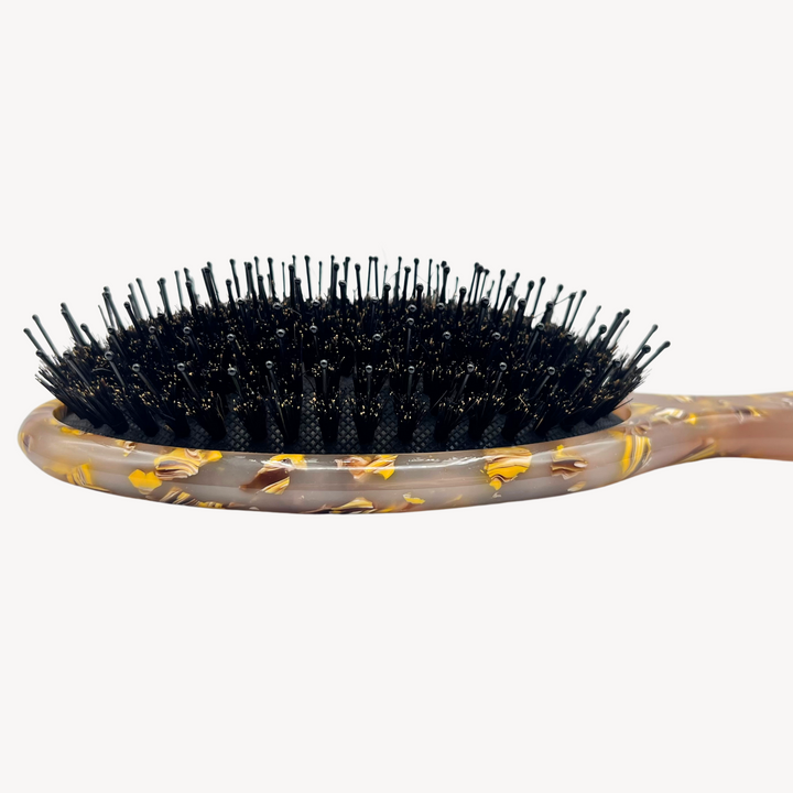 Boar Hair & Nylon Bristle Brush - Pink and Yellow