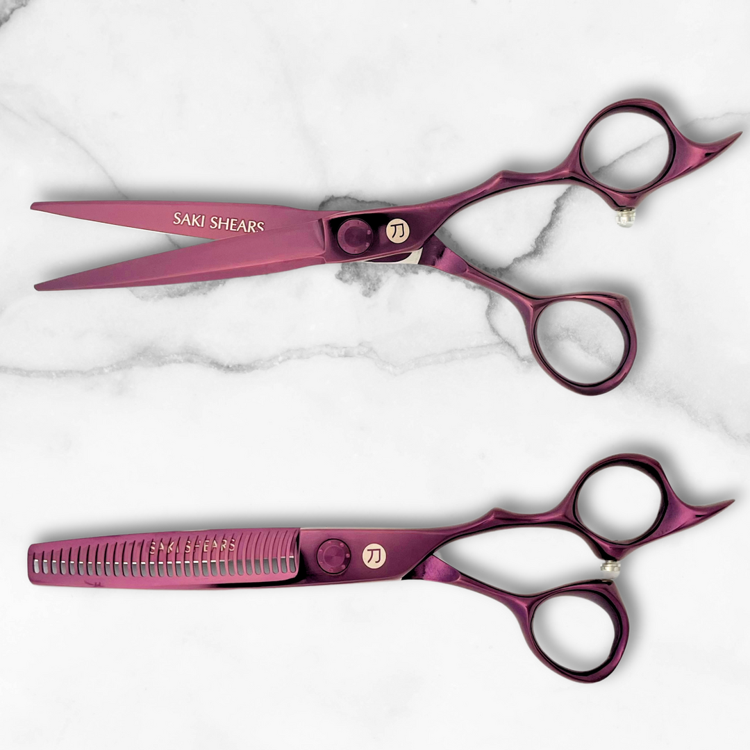 Saki Velora Wine Colored Hair Shears Set (Hair Cutting and Thinning Shears)