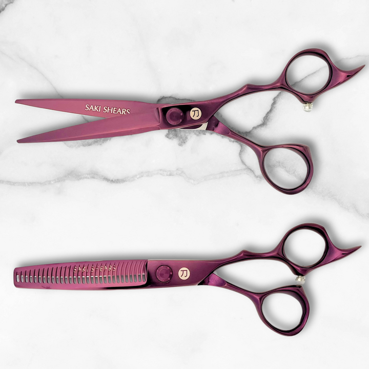 Saki Velora Wine Colored Hair Shears Set (Hair Cutting and Thinning Shears)