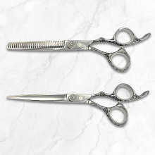 6" Engraved Flower Hair Shears Set from Saki Shears