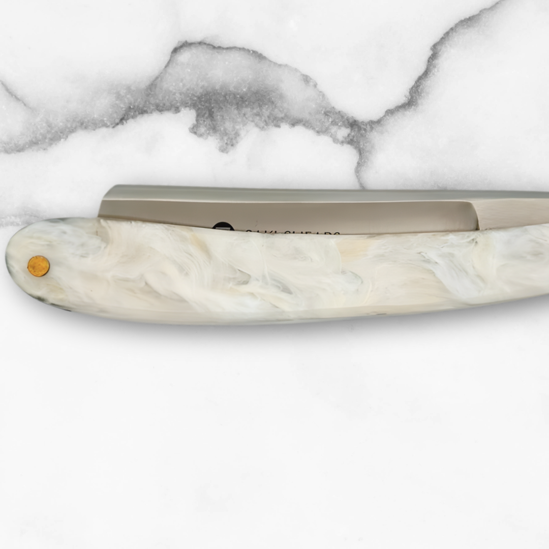 Straight Edge Shave Saki Epoxy Carbon Series - White Pearl